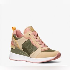 Women’s Michael Kors Pink/Army Green/Tan Crista Trainer, 8.5M